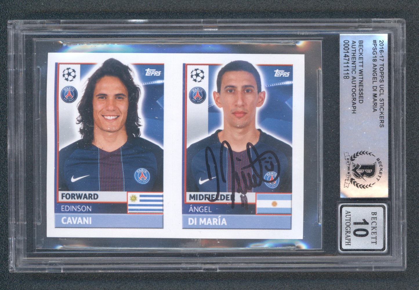 Angel Di Maria Signed 2016-17 Topps UCL Stickers #PSG18 (BGS | Autograph Grade 10)