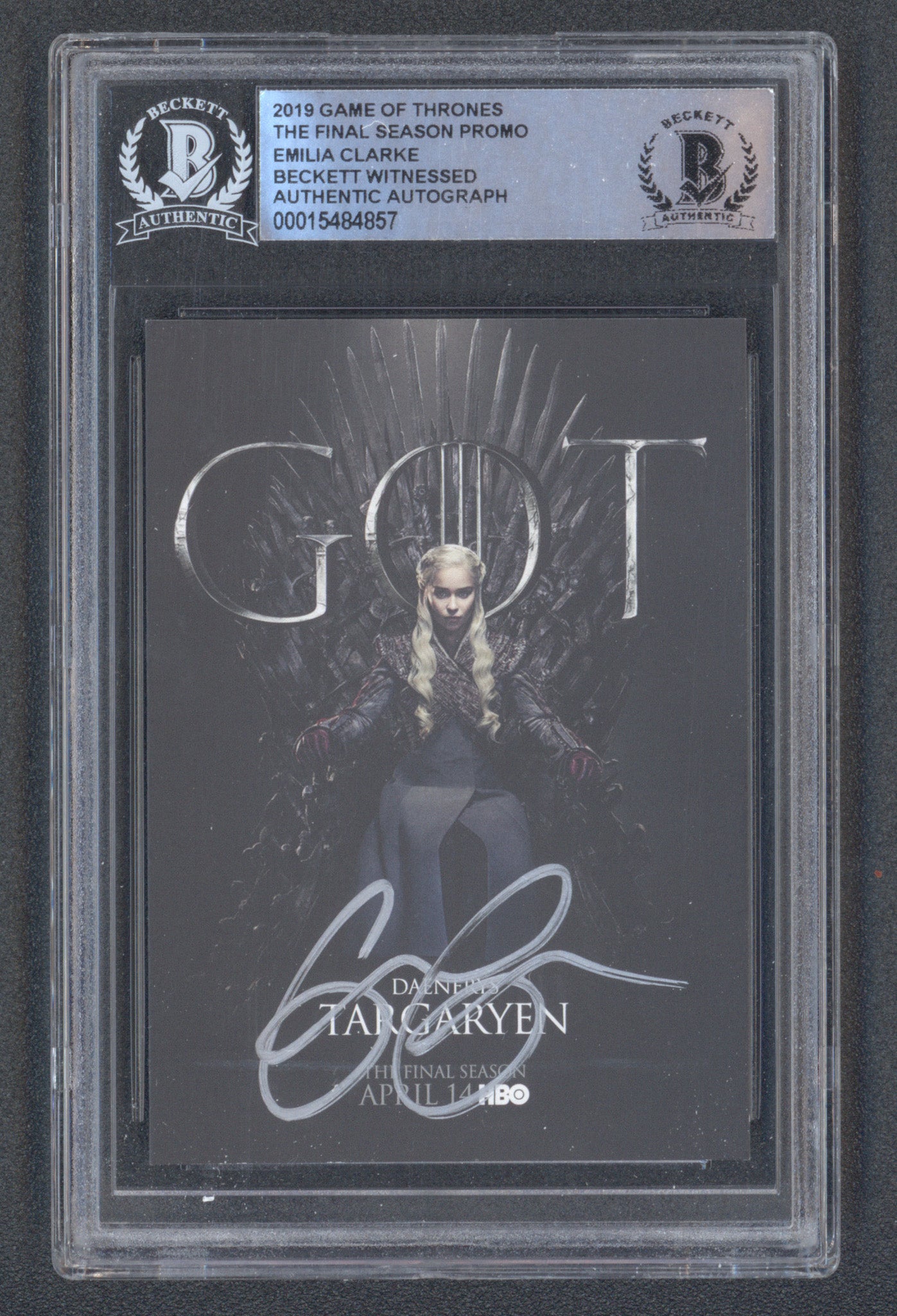 Emilia Clarke Signed 2019 Game of Thrones The Final Season Promo (BGS)