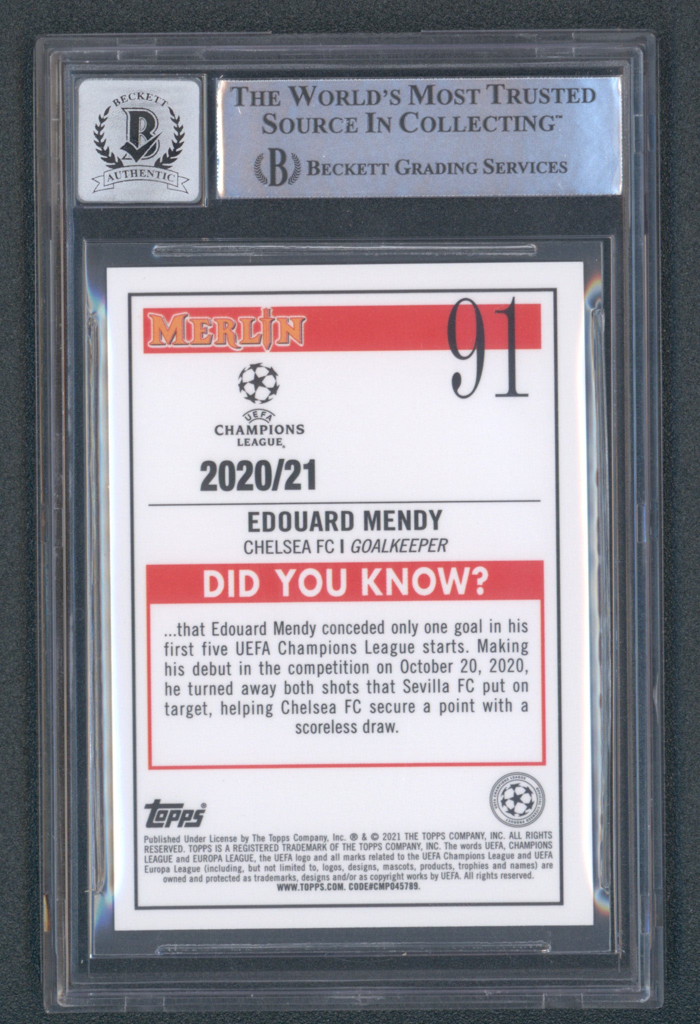 Edouardo Mendy Signed 2020-21 Merlin UEFA Champions League #91 (BGS | Autograph Grade 10)