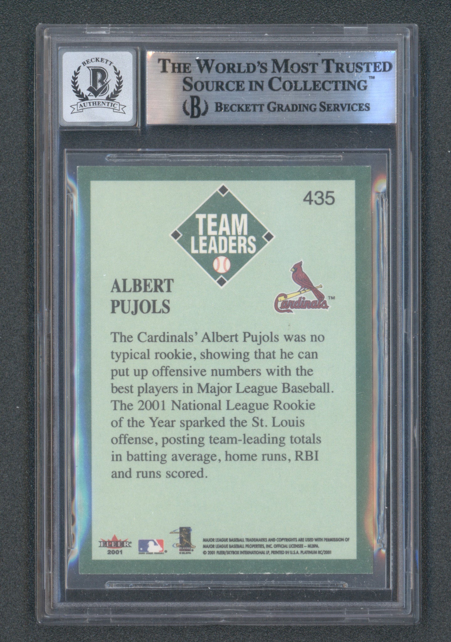 Albert Pujols Signed 2001 Fleer Platinum #435 RC (BGS | Autograph Grade 10)