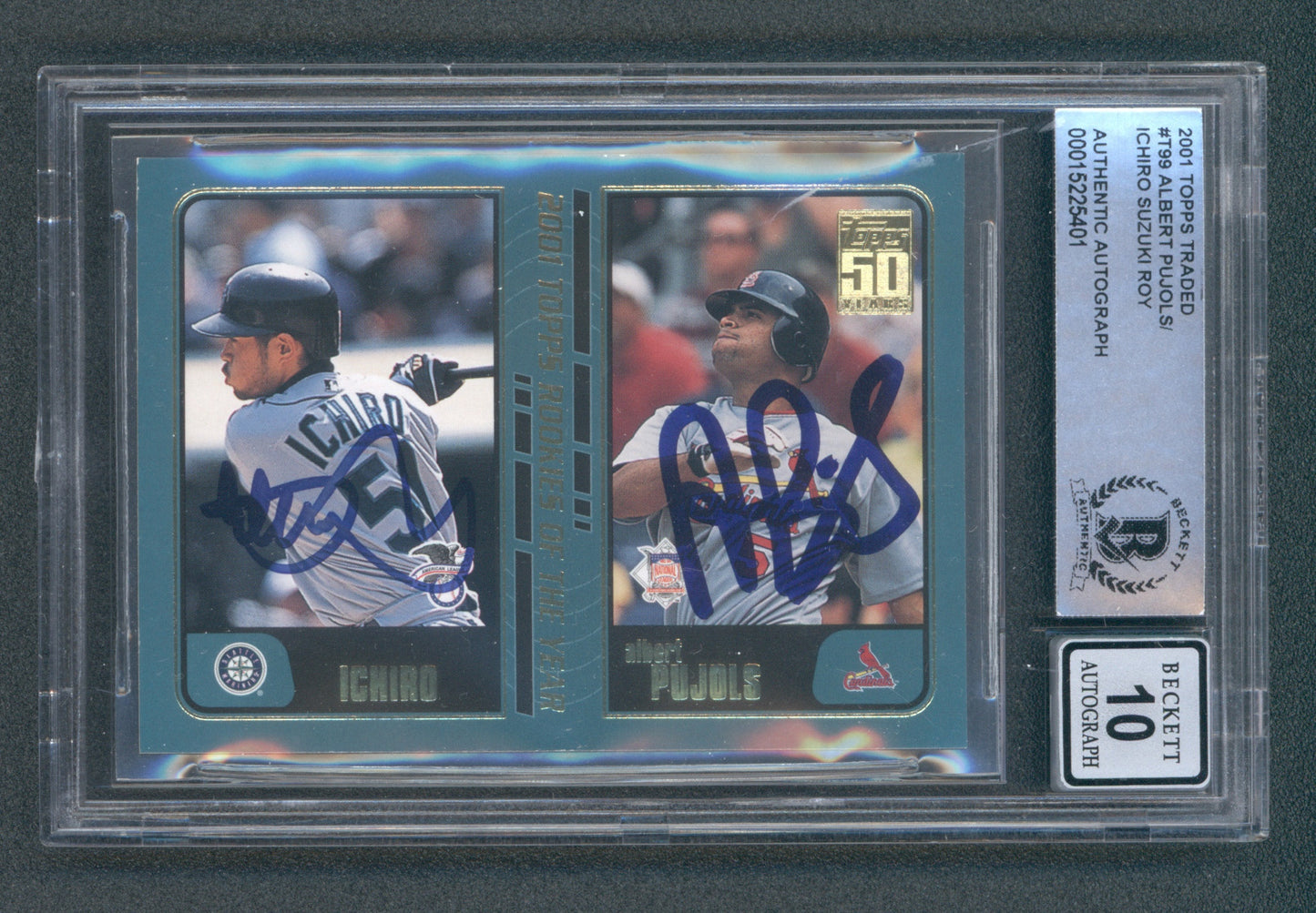 Albert Pujols & Ichiro Suzuki Signed 2001 Topps Traded #T99 (BGS | Autograph Grade 10)