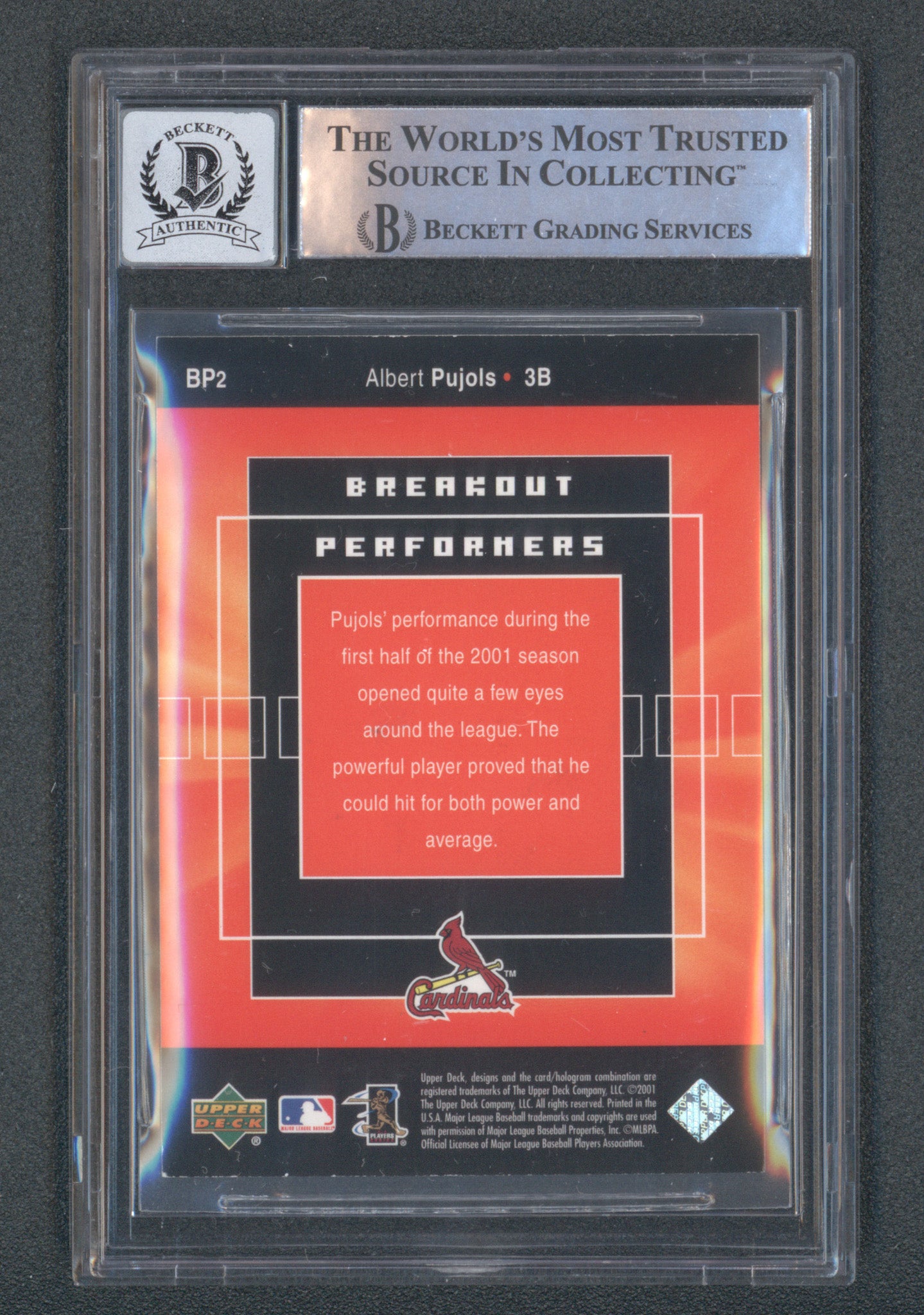 Albert Pujols Signed 2002 Upper Deck Breakout Performers #BP2 (BGS | Autograph Grade 10)
