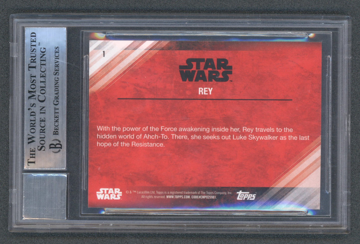 Daisy Ridley Signed 2017 Star Wars The Last Jedi Series 1 #1 Rey (BGS | Autograph Grade 10)