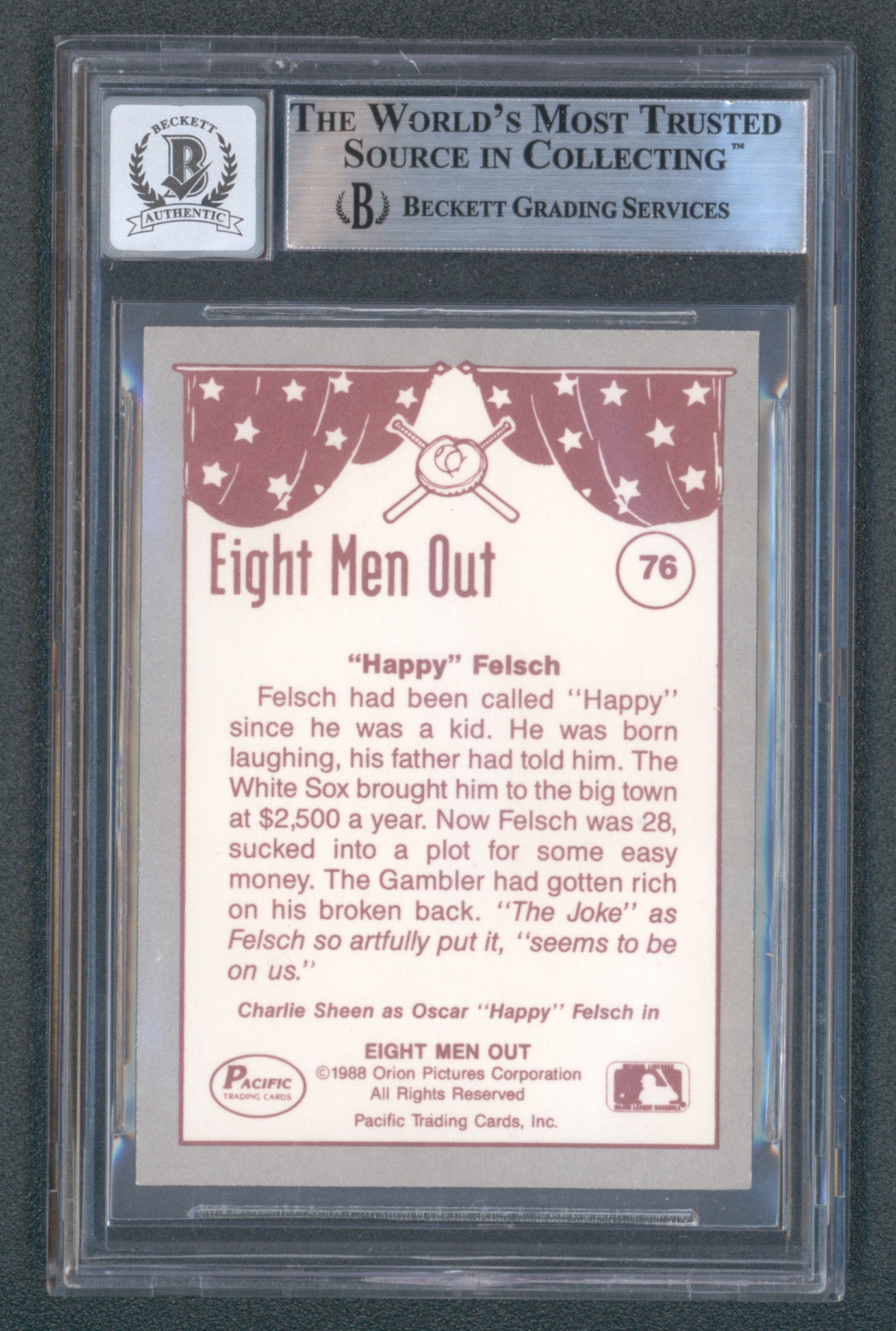 Charlie Sheen Signed 1988 Pacific Eight Men Out #76 (BGS | Autograph Grade 10)