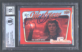 Elizabeth Olsen Signed 2022 UD Wandavision Welcome to Westview Red #PR12 (BGS | Autograph Grade 10)