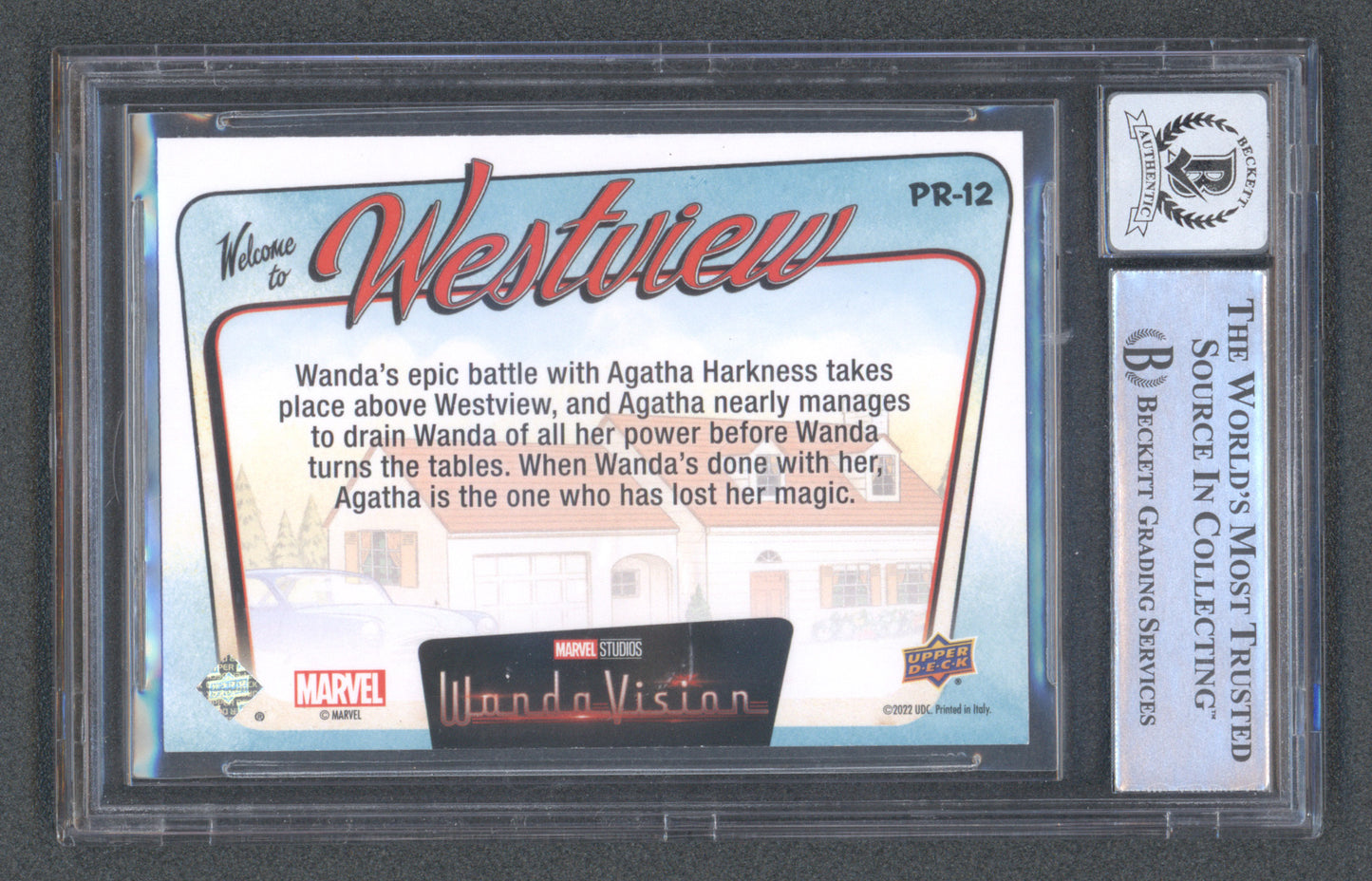 Elizabeth Olsen Signed 2022 UD Wandavision Welcome to Westview Red #PR12 (BGS | Autograph Grade 10)