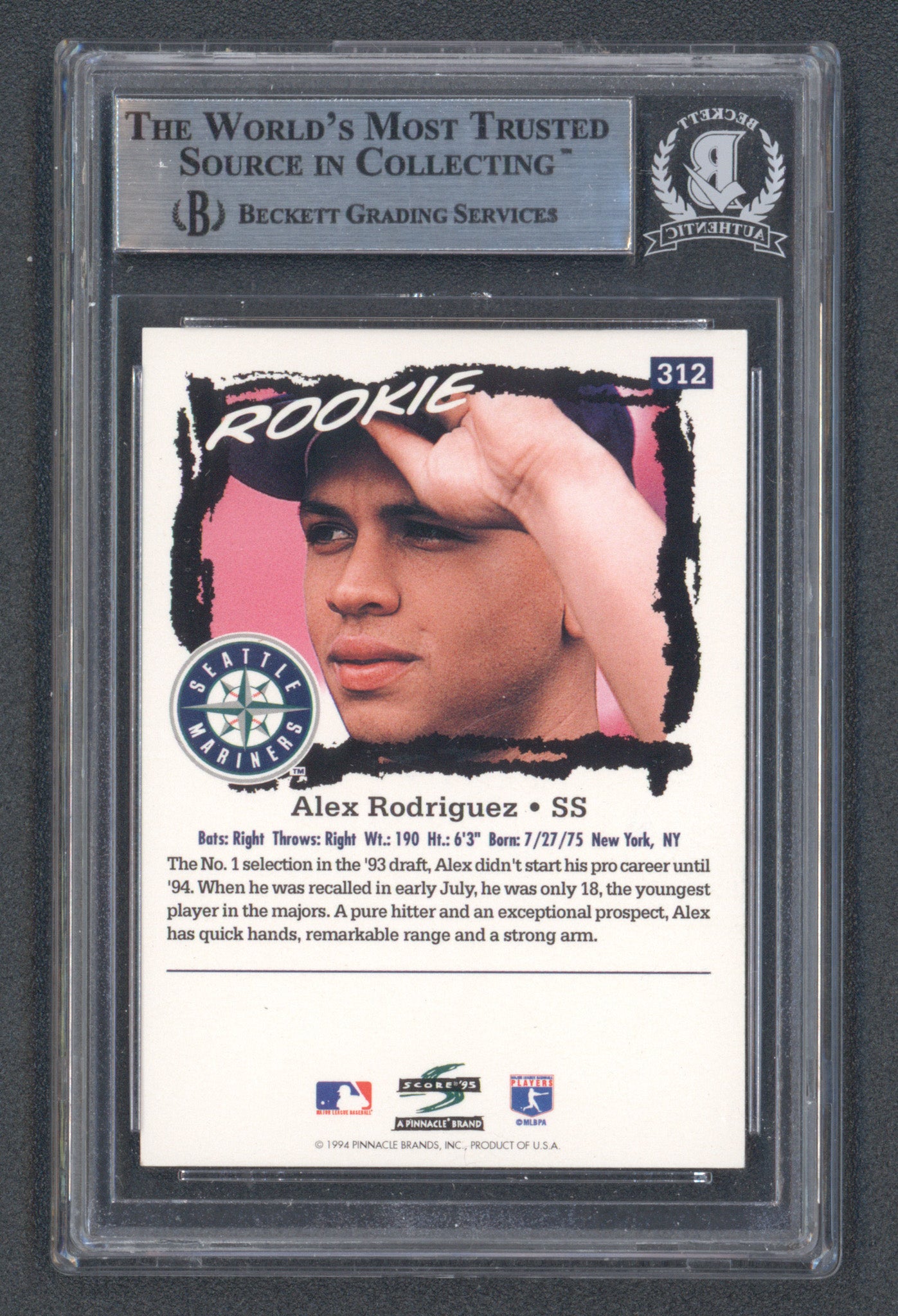 Alex Rodriguez Signed 1995 Score #312 (BGS)