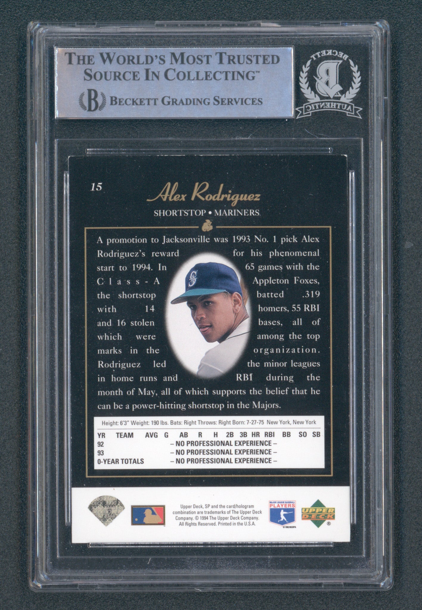 Alex Rodriguez Signed 1994 SP #15 (BGS)