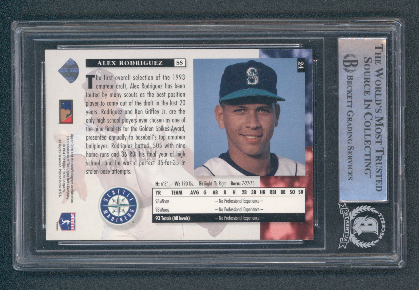 Alex Rodriguez Signed 1994 Upper Deck #24 (BGS)