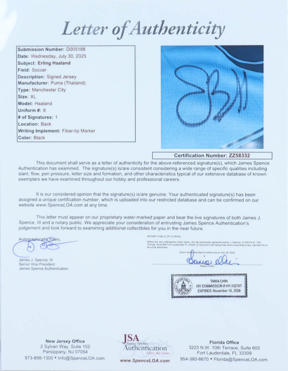 Erling Haaland Signed Puma Manchester City Authentic Jersey (JSA)