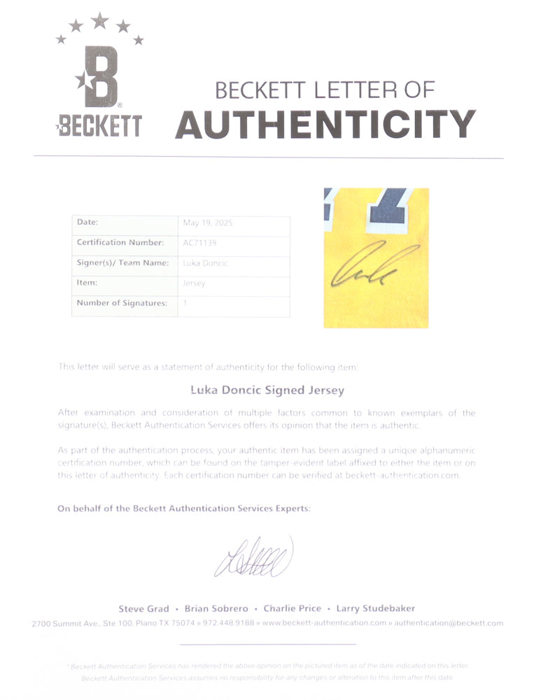 Luka Doncic Signed Lakers Authentic Nike Dri-Fit Jersey (Beckett)
